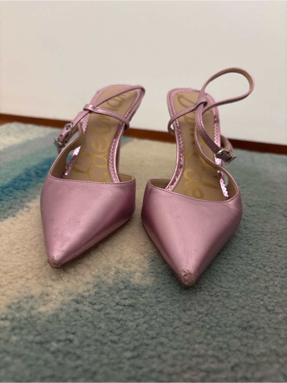 Sam Edelman Metallic Lilac Pointed-Toe Ankle-Strap Pumps